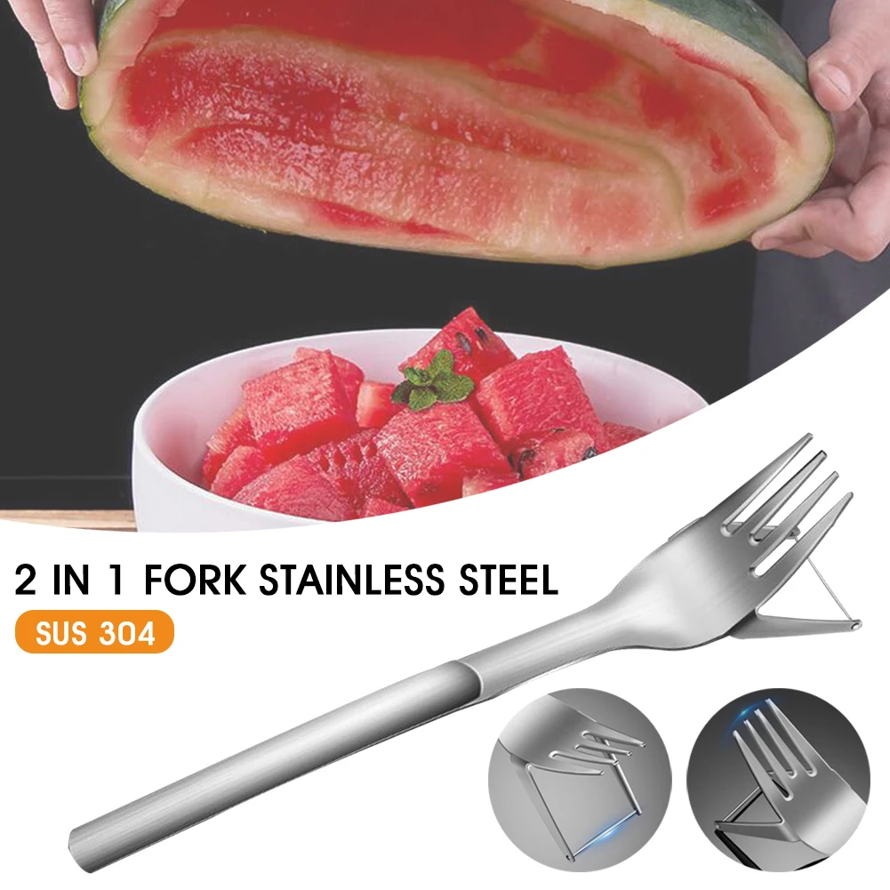

Stainless Steel Watermelon Slicer Cutter 2 In 1 Fork Corer Summer Fruit Vegetable Tools Kitchen Gadgets Accessories Dropship New