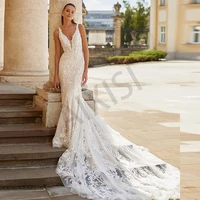 elegant wedding dresses mermaid tank sleeveless deep v neck robe de mariee lace appliques shiny tulle vestido de casamento