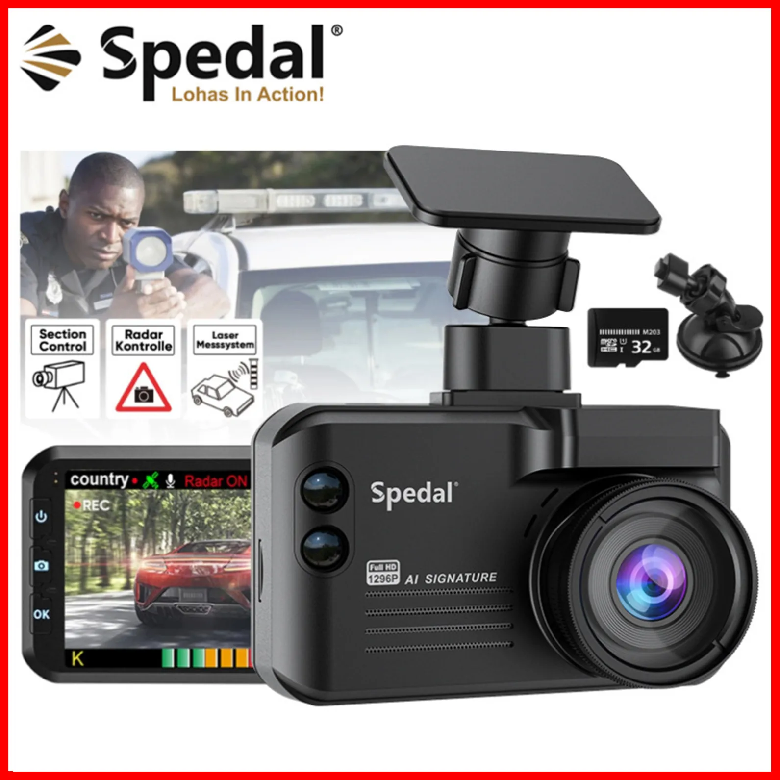 $176.00 Spedal Radar Detector Dashcam GPS Traffic Alarm 3in1 Global Speed Limits Data Laser Camera with G-Sensor Loop Recording 668T