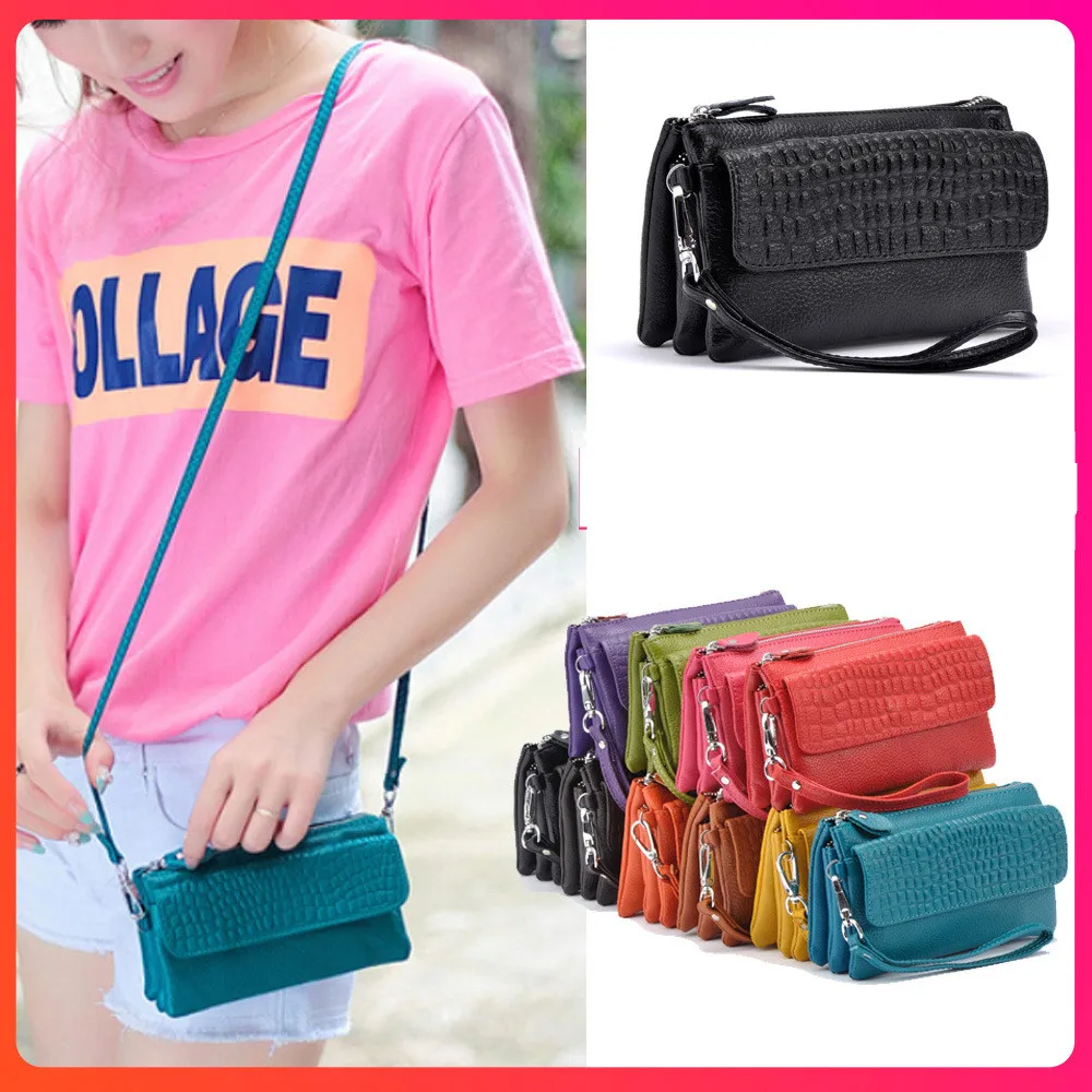 

Women's Clutch Genuine Leather Multifunctional Solid Color Cowhide Crossbody Bag Fashion High-quality Shoulder Bag Purse Black