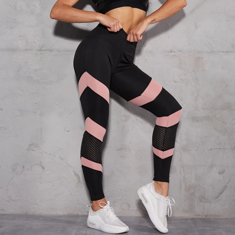 

Women Leggings Fashion Yoga Pants Mesh Patchwork Hollow Out High Wasit Push Up Legins Ankle Length Leggins Fitness Leggings