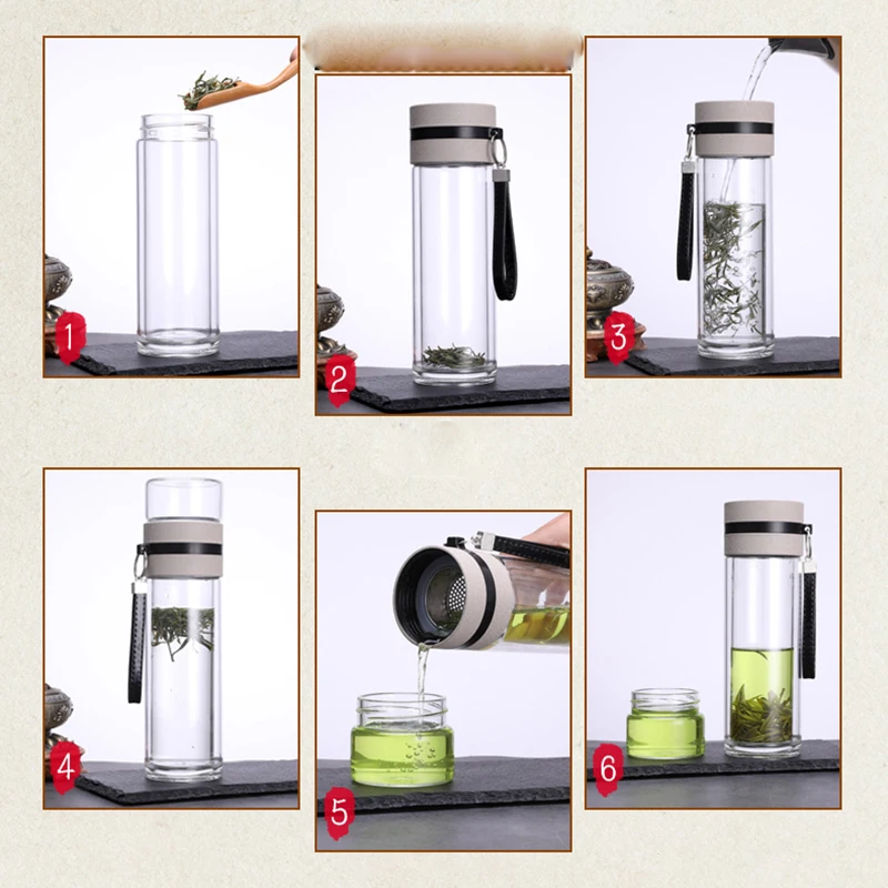 Дорожная посуда для напитков 300 мл портативная стеклянная бутылка чая с двойными