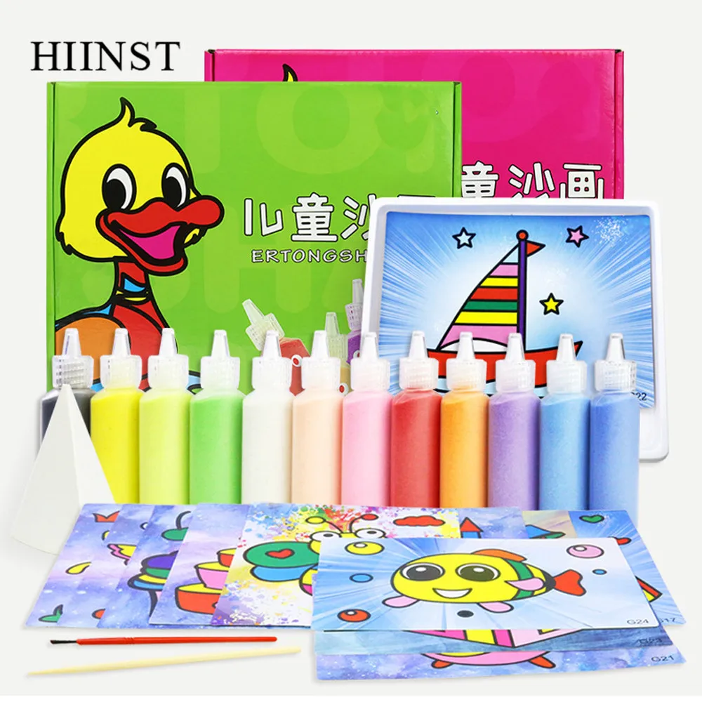 HIINST Kids 12 Colors Sand Painting Art Kit Drawing Toys Brush Table Funnel Cartoon Paper Writing DIY | Игрушки и хобби