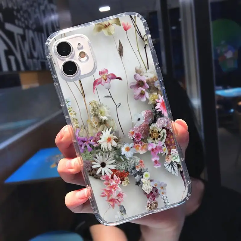 

Colorful Real Dry Flower Phone Case Transparent soft For iphone 5 5s 5c se 6 6s 7 8 11 12 plus mini x xs xr pro max