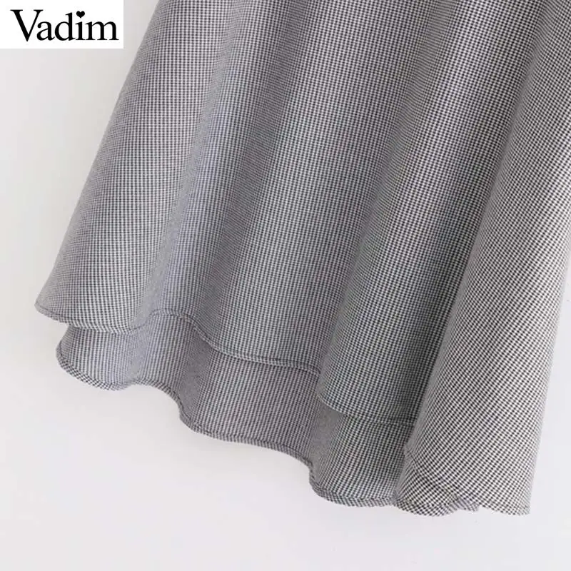 Vadim Женская Ретро клетчатая твидовая ткань длинная юбка галстук-бабочка пояса