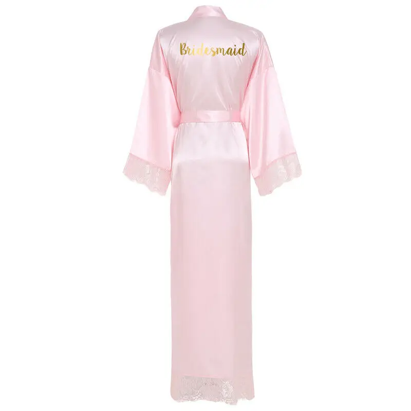 pink bridesmaid Owiter Шелковый атласный кружевной халат белый длинный халат для подружки невесты на свадьбу банный халат размера плюс платье подружки невесты Пижама - Цвет: pink bridesmaid