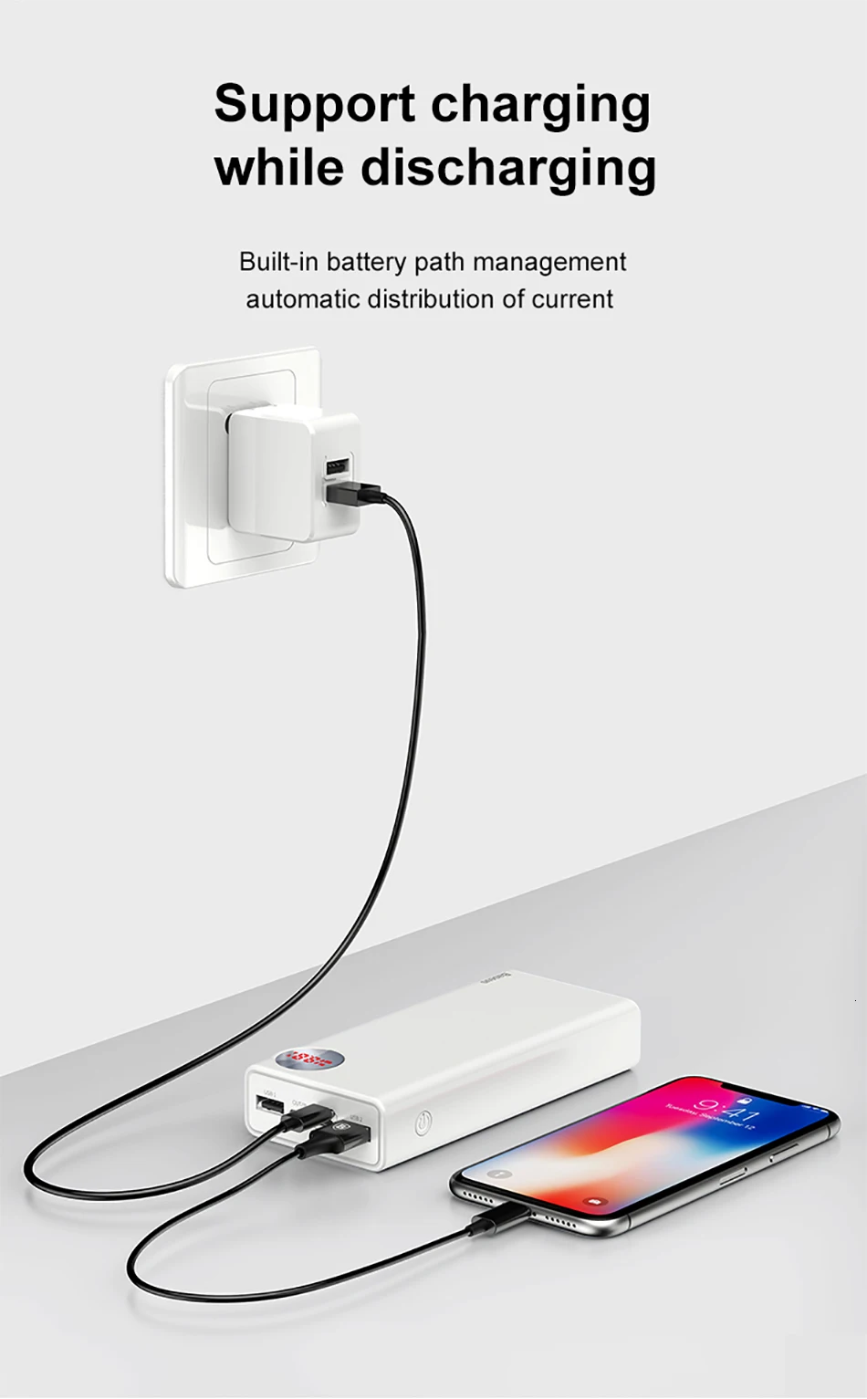 Baseus 20000 мАч Внешний аккумулятор USB C PD Быстрая зарядка 3,0 20000 мАч Внешний аккумулятор для Xiaomi Mi 9 портативное Внешнее зарядное устройство