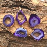 5pcs natural purple agates slice pendant connectors gold irregular raw onyx druzy natural stones pendants for diy jewelry making