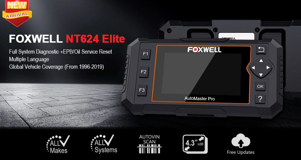 Foxwell NT624 Elite OBD2 сканер полная система OBD2 автомобильный сканер EPB сброс масла диагностический инструмент автомобильные аксессуары бесплатное обновление