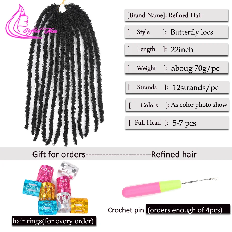 

Crochet Braids 22inch long Butterfly Around Dreadlocks Synthetic Braiding Extension Low Temperature Fiber For Women Faux Locs