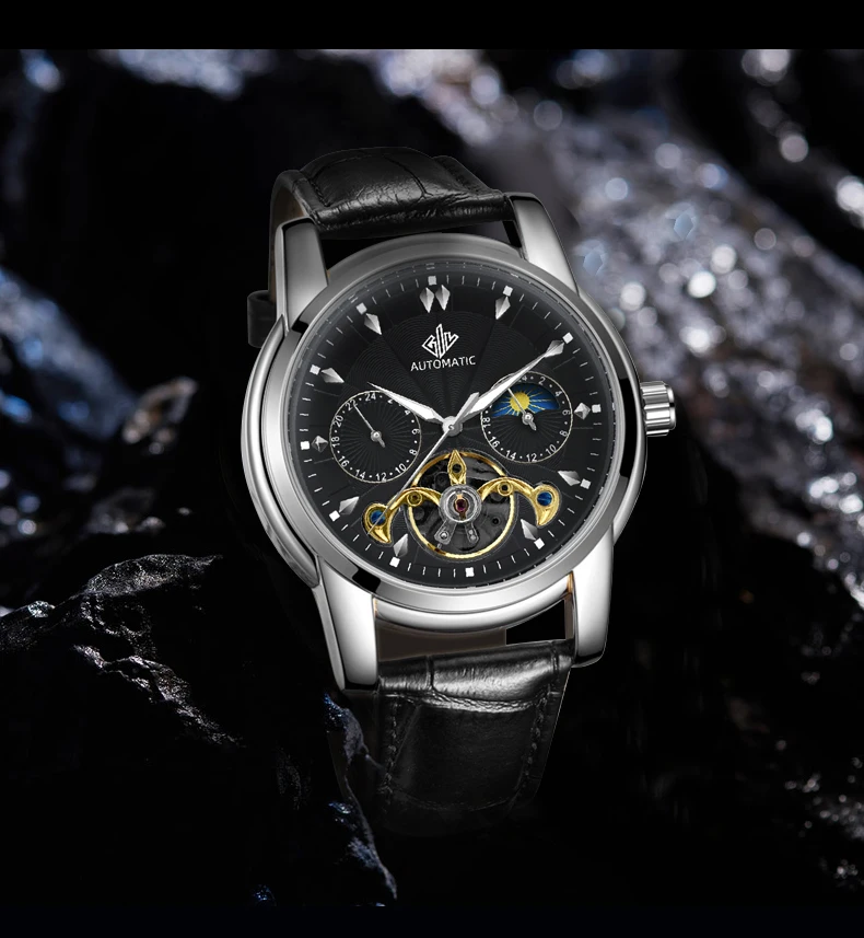 

GIV Automatic Mens Watches Fashion Business Moon Phase Mechanical Man Clock Waterproof Tourbillon Watch For Men 2020 top brand