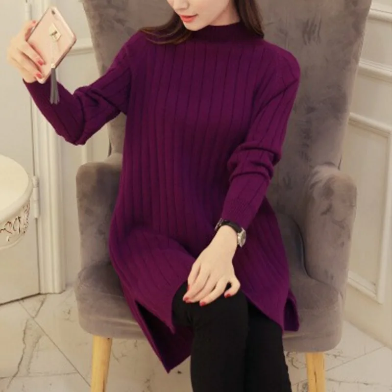 

Female High Split Knitting Pullover Autumn Winter Long Sleeve Sweater Women Pull Femme Streetwear Soft Jumper