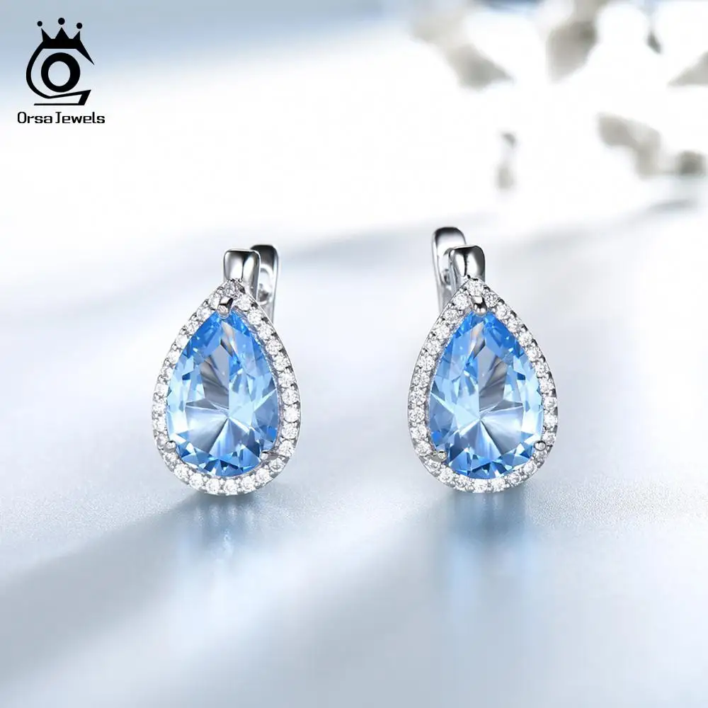 ORSA JEWELS твердые 925 пробы серебряные серьги-гвоздики для женщин подлинный голубой топаз роскошные женские ювелирные изделия VSE05