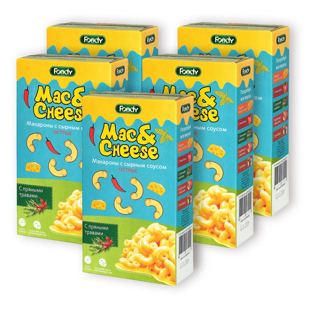 Макароны с сырным соусом Foody &quotMac&ampCheese&quot острые пряными травами 5 упаковок по 143