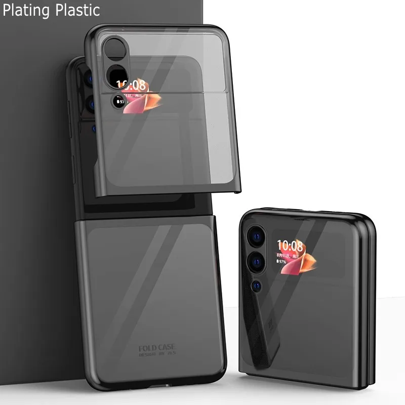 

For Samsung Galaxy Z Flip 3 5G Case Plating PC Transparent Back Folding Ultra Thin Shockproof Cover Capa for Z Flip3 4 Fundas