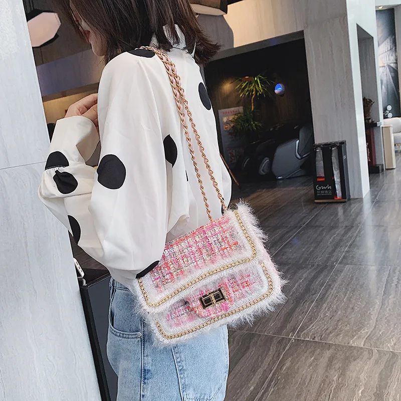 Женская сумка через плечо Классическая твидовая с клапаном шерстяная мини-сумка