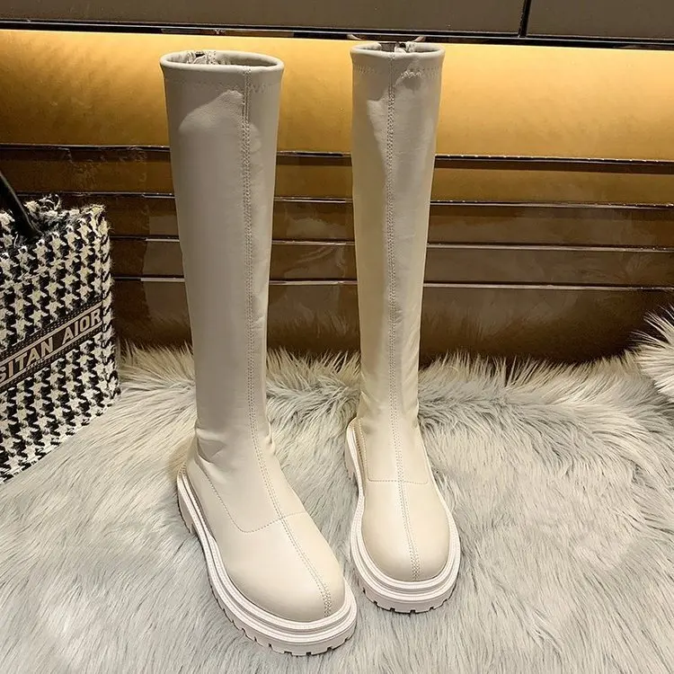 

Slim Flat Thigh High Boots Platform Women Slim Thick Sole Knee-High Boots Women Shoes Black Winter Long Motorcycle Boots Women