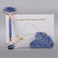 sodalite face massager natural rock crystal massage roller guasha stone set wrinkle tapes skin care tool neck beauty product