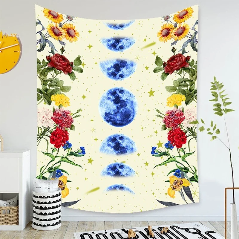 

Vintage Bohemian Tapestry Moon Flowers Fashion Tapestry Bedroom Bedside Tapestry Home Decoration Wall Cloth