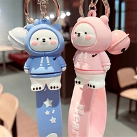 new pvc cartoon hoodie bear keychain charms cosplay key rings women men car key chain kid toy gift bag pendant party accessories