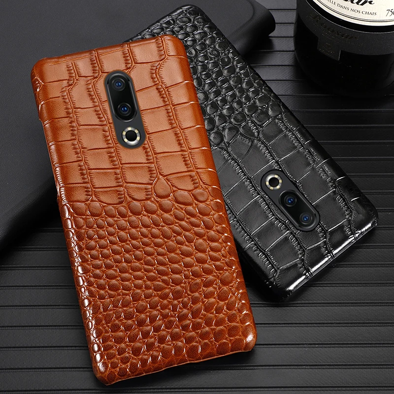 

Genuine Leather Phone Case For Meizu 16th Plus 16 16X 17 Pro 7 Plus Cases Luxury Natural Cowhide Crocodile Texture Back Cover