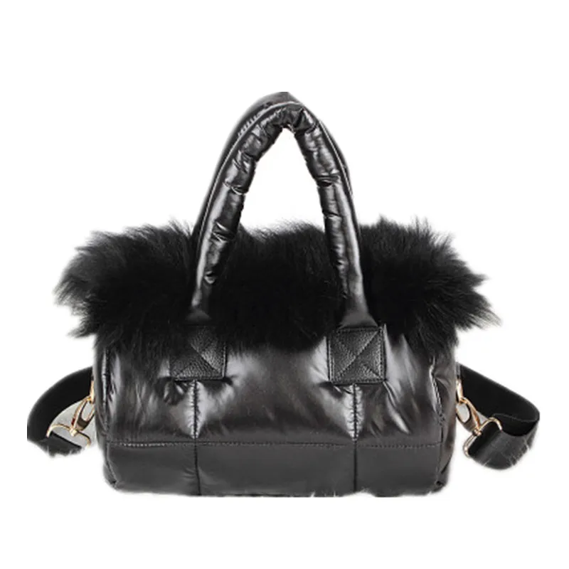 2021 зимняя новая женская сумка 100% Лисий Мех Пух Вместительная Хлопковая на плечо