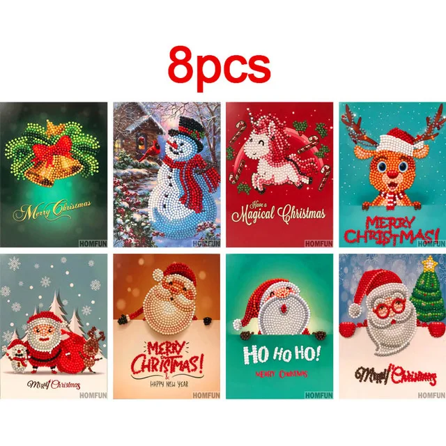 8pcs DIAPAI Алмазная картина поздравительные открытки мультфильм Рождественские открытки на день рождения 5D DIY Дети фестиваль вышивка поздравления открытки подарок - Цвет: 8pcs