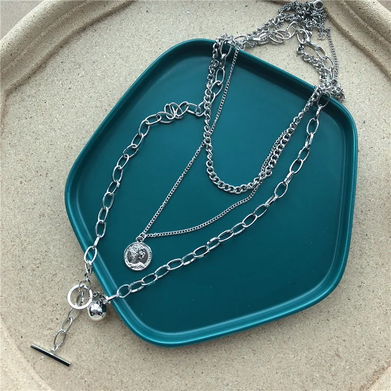 Панк угол с шариками длинное ожерелье подвеской для женщин Человек многослойная