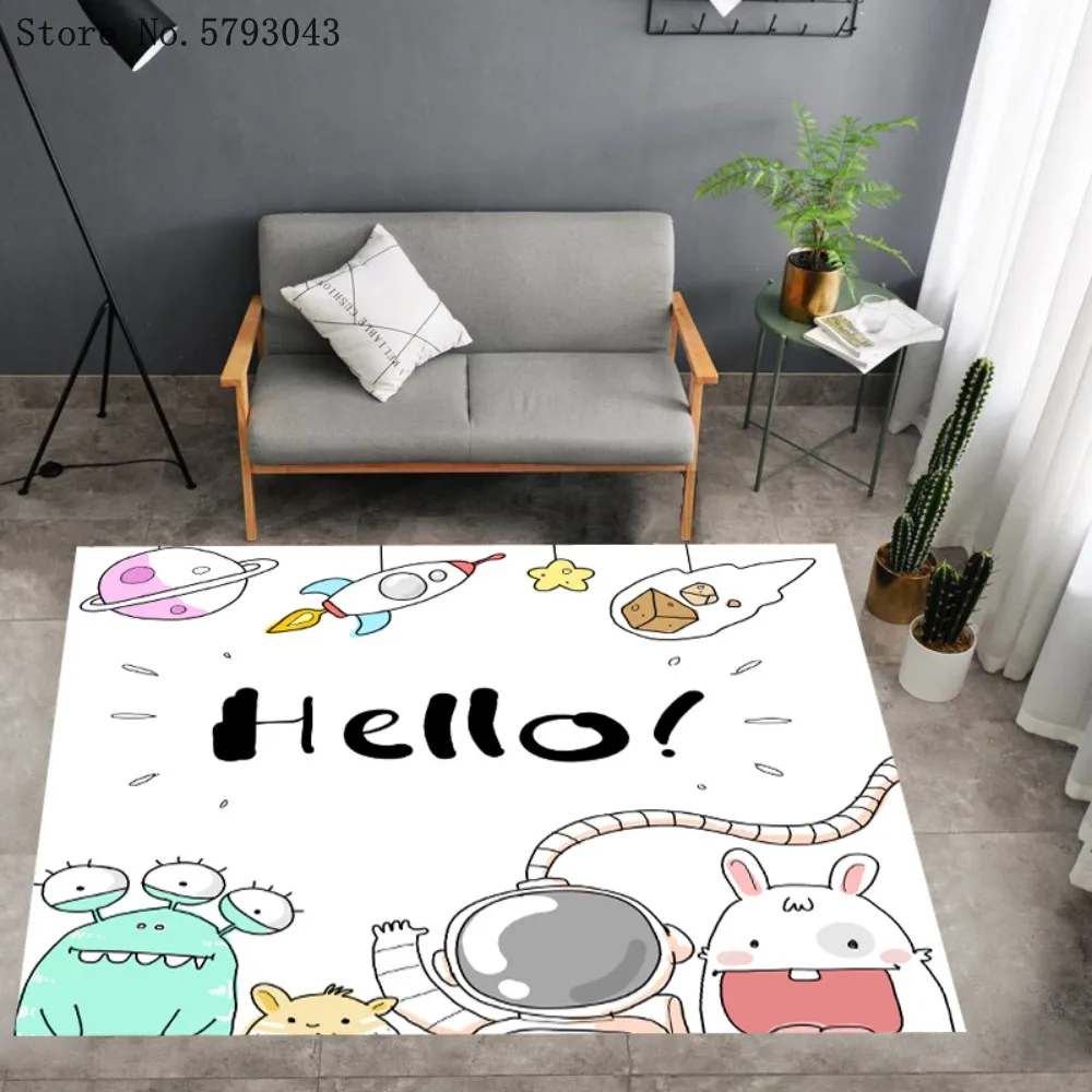 

Cartoon Astronaut Area Carpet Rocket Planet Colorful Large Carpet For Bedroom Non-Slip Floor Carpet For Living Room Floor Rug
