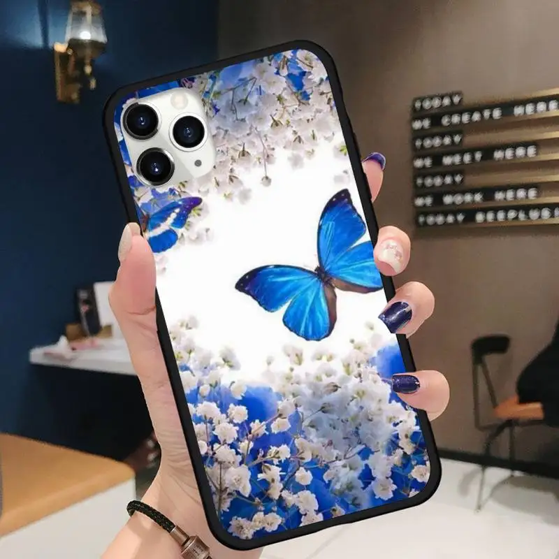 

Bling blue butterfly Phone Case for iPhone 11 12 pro XS MAX 8 7 6 6S Plus X 5S SE 2020 XR mini Funda