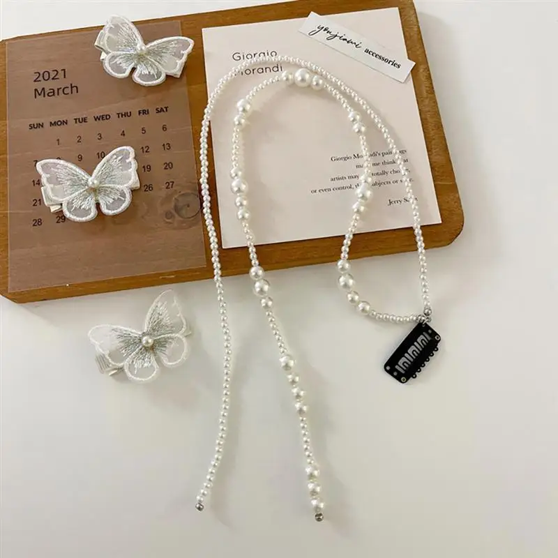 

1 Set Braided Hair Chain Pearl Beading Braided Hair Rope Butterfly Hair Clips
