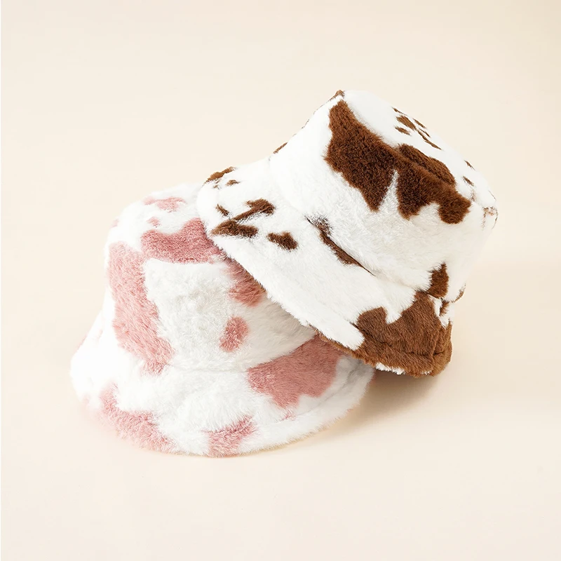 Панама зимняя плюшевая с коровьим принтом складная теплая шапка унисекс мягкая