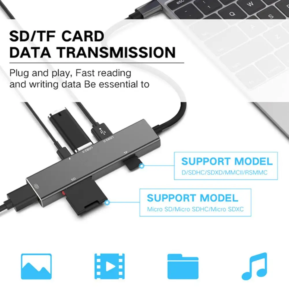 Хаб адаптер 6 в 1 USB 3 0 Высокоскоростные порты Type C хаб Usb до 4K 30HZ HDMI Ноутбук Сеть PD