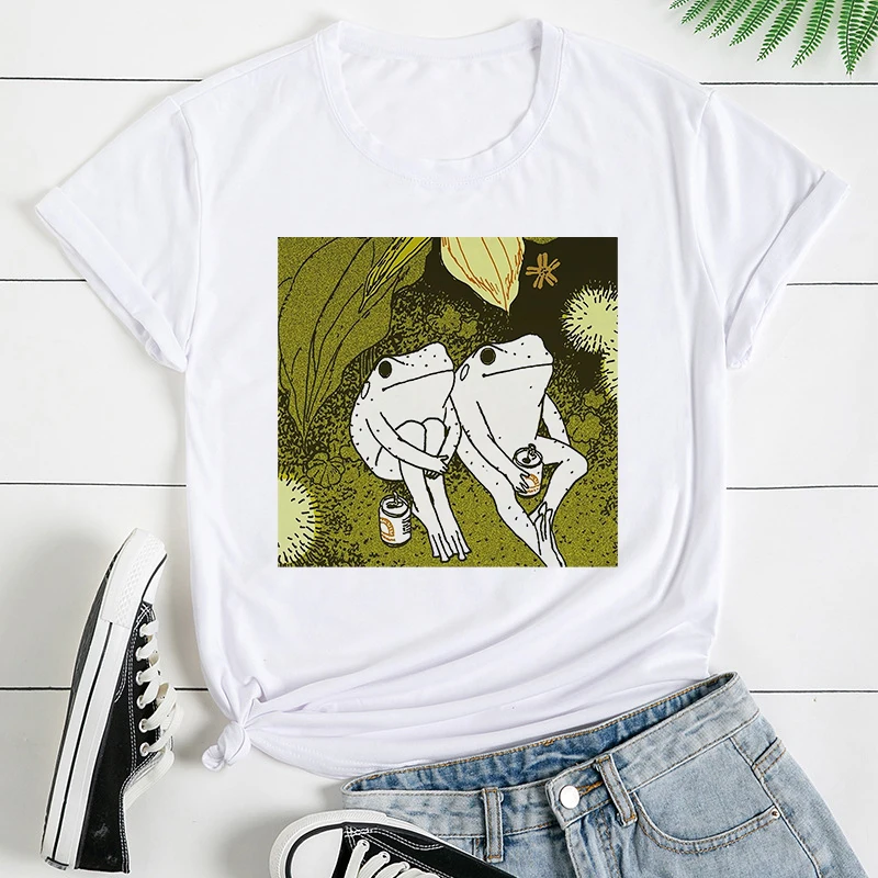 

Футболка женская летняя, оверсайз, с графическим принтом двух лягушек