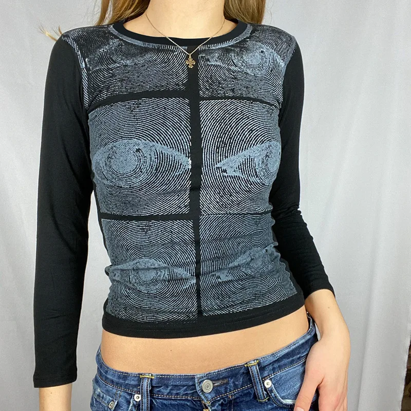 

Y2k GraphicT-shirt Women Autumn Tie Dye Long Sleeve Vintage Tops Fashion Casual Tees 90s Grunge Crop Top Streetwear Mom Top
