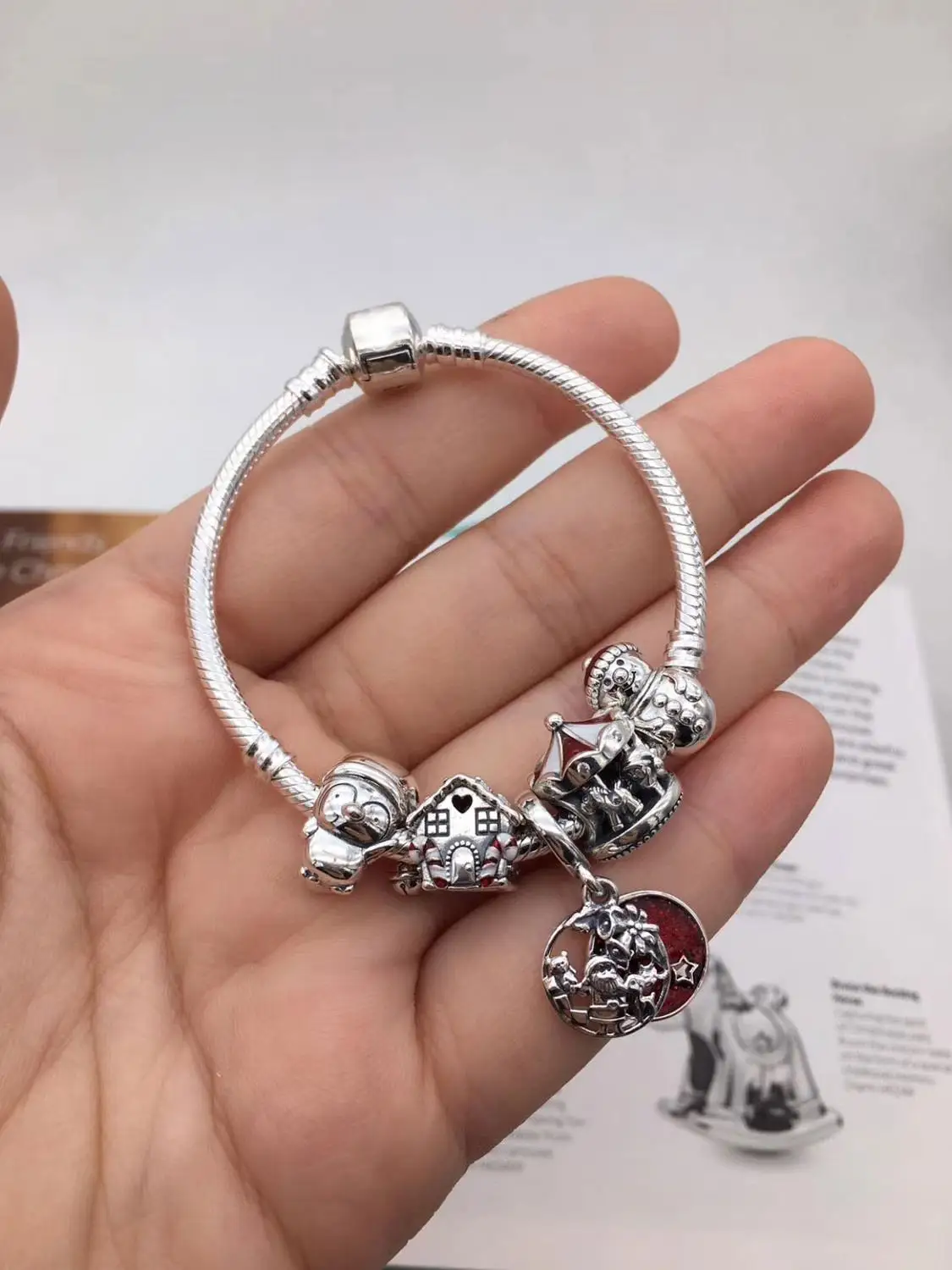 

Браслет с подвеской в виде снеговика, пингвина, из чистого серебра 925 пробы