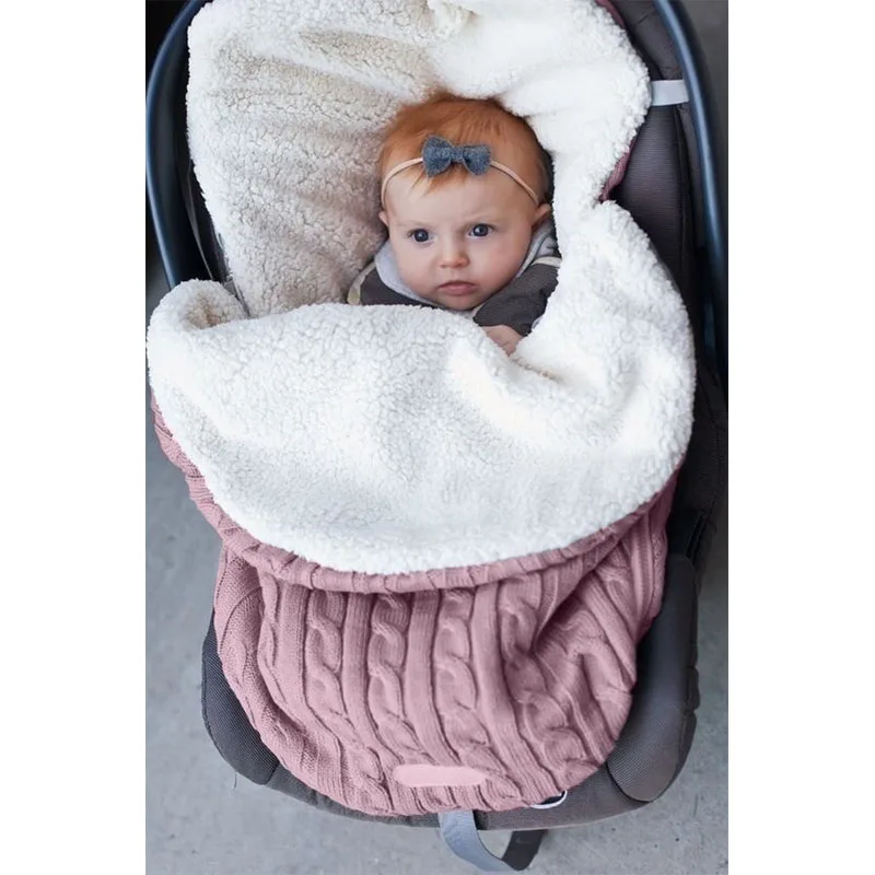 Baby Thickening Plus Fluff Yarn Knitted Stroller Sleeping Bag Outdoor Warm Sleeping Bag