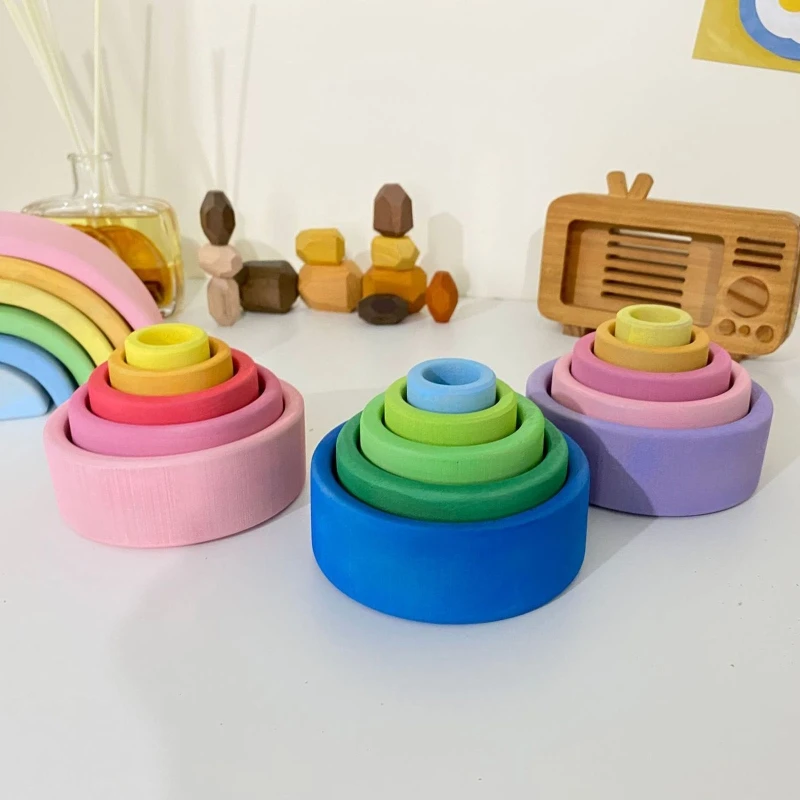 

5 Pcs Baby Wooden Rainbow Stacker Kids Creative Educational Toys Gifts Children Stacking Game Learning Building Blocks