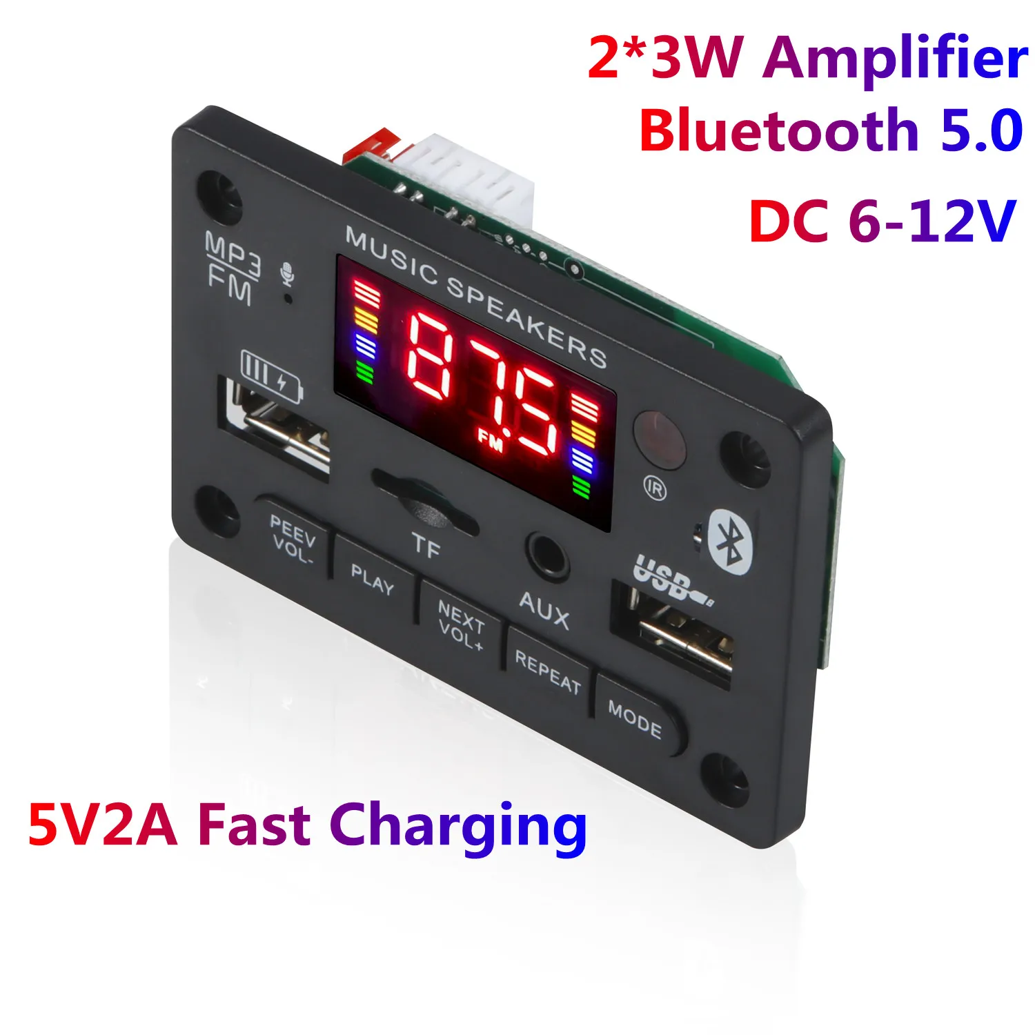 

6W Amplifier MP3 Decoder Board DC 6V 12V Bluetooth V5.0 Car MP3 Player USB Recording Module FM AUX Radio For Speaker Handsfree