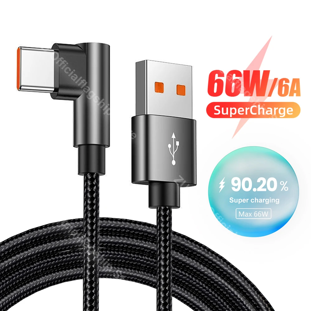 

Elbow USB Type C Cable For Huawei Mate40 P50 P40 P30 Pro 6A 66W SCP Fast Charging Charger USB Type-C Data Cable Wire Cord 1/2/3m