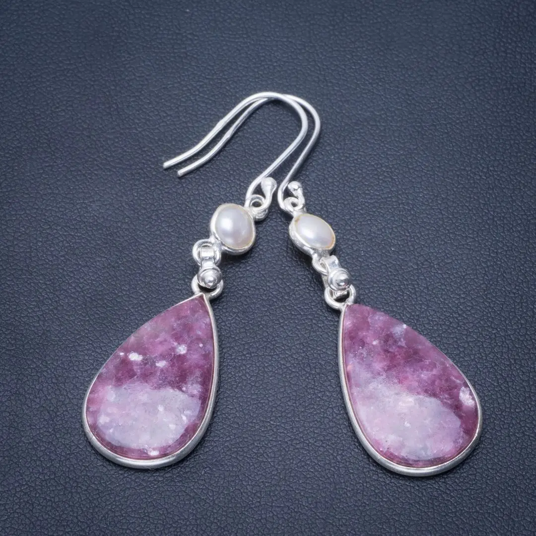 Натуральный лепидолит и речной жемчуг ручной работы Уникальные 925 пробы