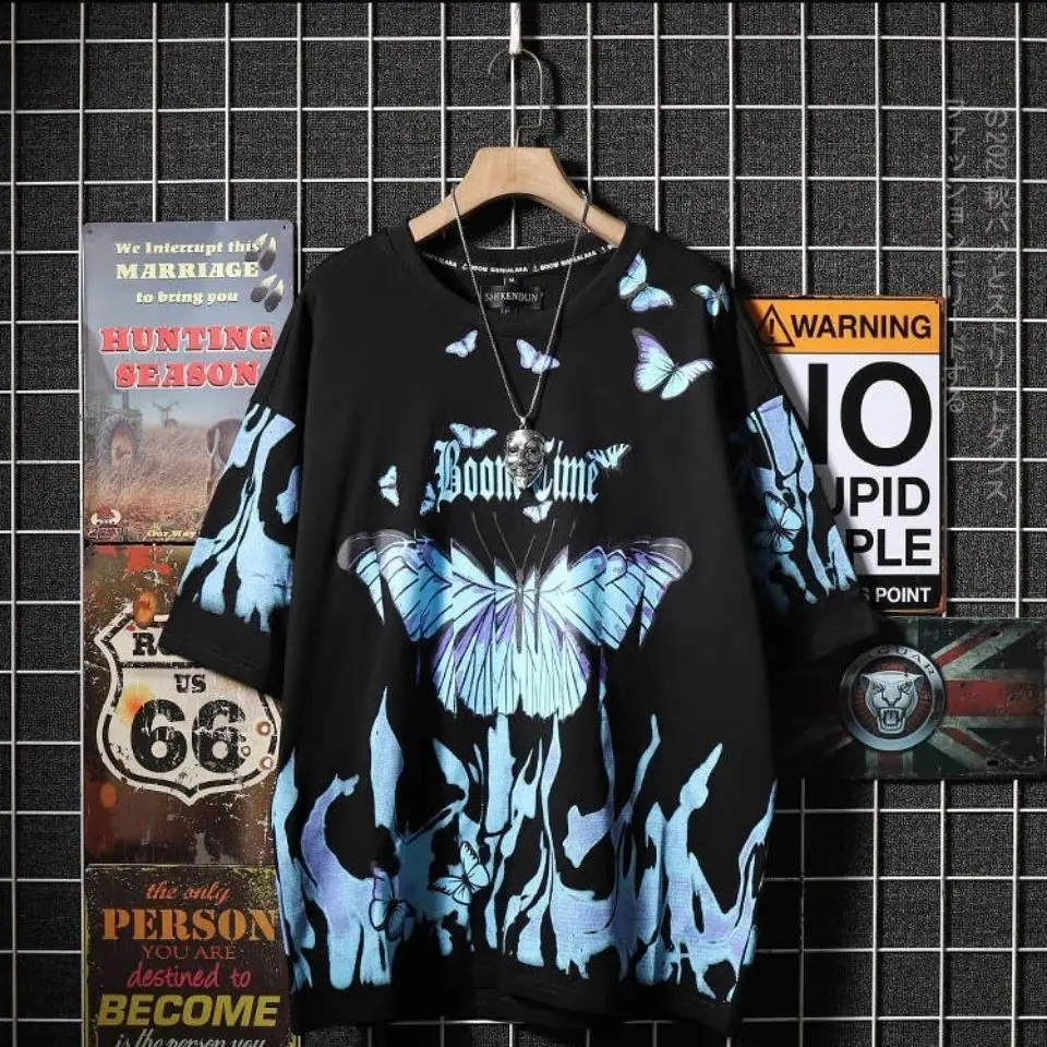 

Summer national trend hip-hop short sleeve male INS five-minute sleeve trend Korean version loose T-shirt male students half sle