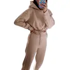Женский спортивный костюм, 1 комплект, Толстовка и штаны с капюшоном и кулиской, однотонный укороченный топ, свитшот, спортивные штаны, женский костюм