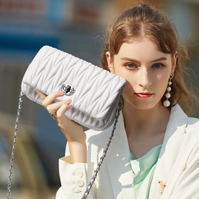 

Genuine Leather Women Bags 2021 New Fashion Summer Shoulder Prismatic Chain Small Bag Hundred With Crossbody Bags Female