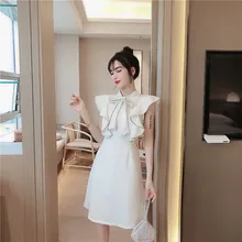Korean Clothes Summer Style Ruffles Dresses for Women White Fashion Brands Ladies High Quality Bow A-line Dress New Female