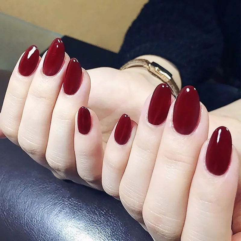 24pcs/box False Nails With Glue Mid-length Round Head Vintage Wine Red Fashion Artificial Nail Press On Fake Art Decoration | Красота и