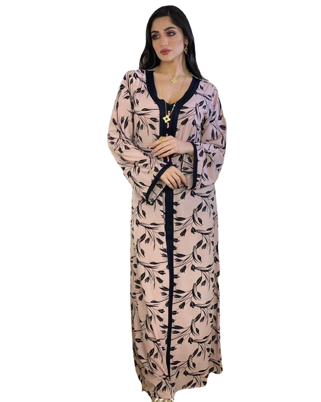 

2021 Summer New Ladies Middle East Saudi Arabia Kaftan Libya Ramadan Print Long Floral Dress Abaya Dubai Muslim Women's Clothing