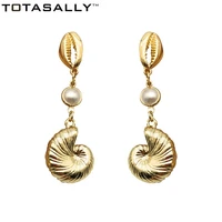 totasally simulated pearl women dangle earrings summer beach sea snail ocean style lady drop earrings jewelry party show