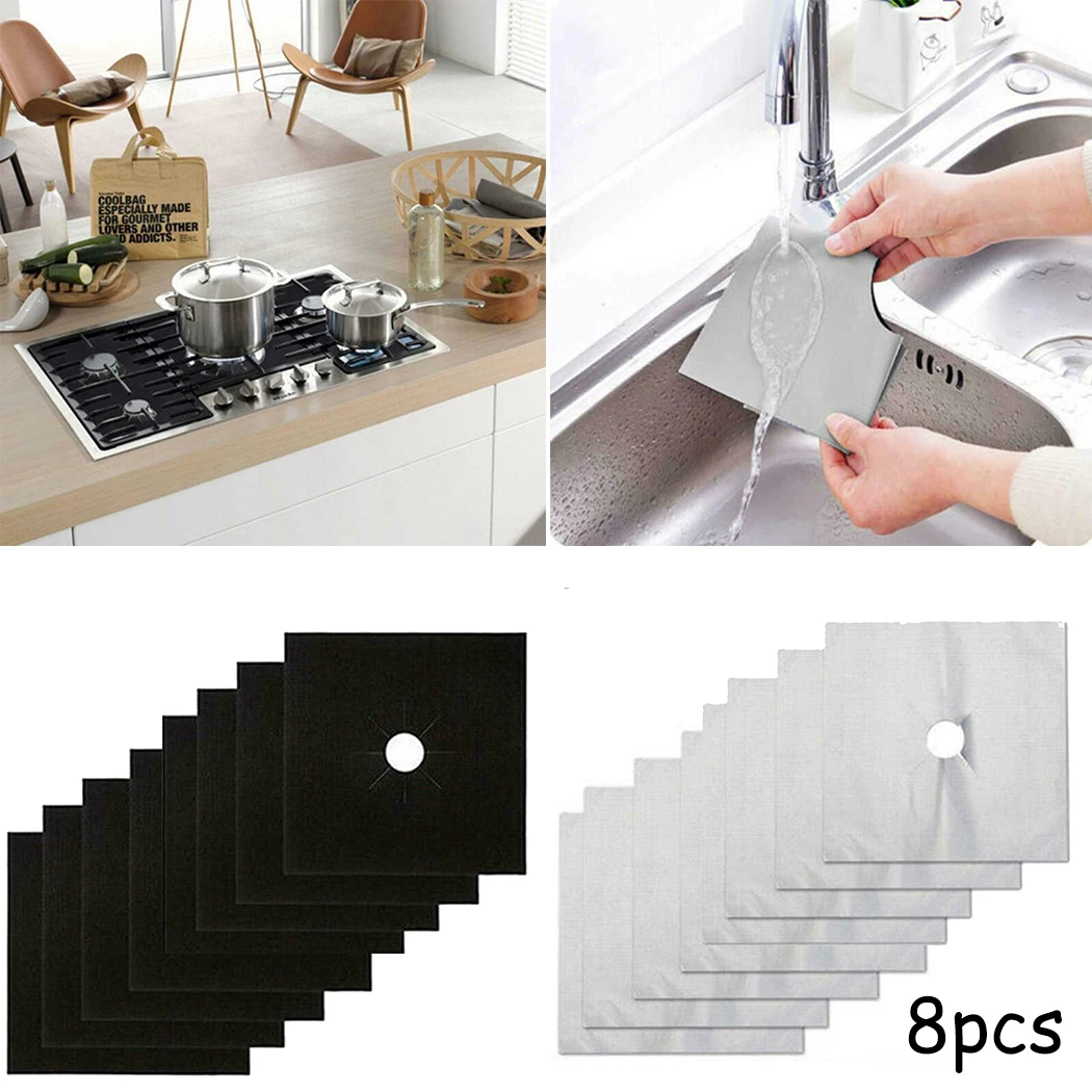 

Cooker Gas stove mat Non Stick Washable 8pcs Kitchen Top Burner Reusable Protector Liner
