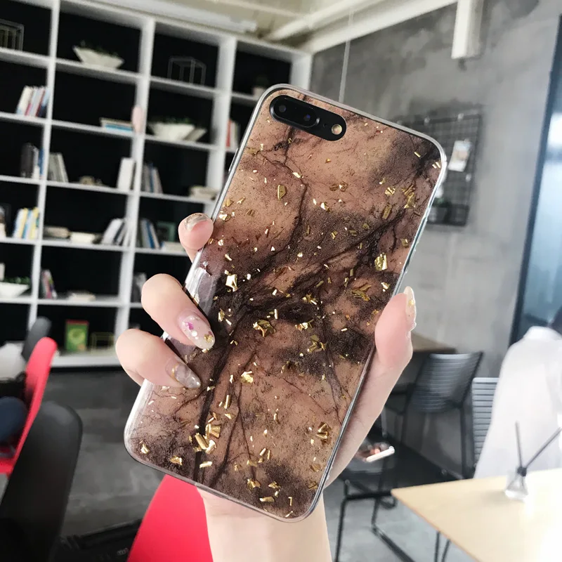 Brown Роскошный Золотой фольга геометрический мрамор чехол для телефона для iPhone 11 Pro Max XR X XS Max 7 8 6 6s Plus Мягкий ТПУ чехол Блестящий Модный чехол - Цвет: Brown